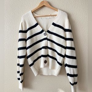 Cream knit cardigan with black stripes large